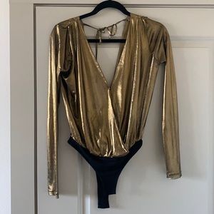 BCBG Sheer Bronze Bodysuit. Jersey Material.